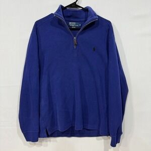 Polo Ralph Lauren 1/4 Zip Pullover Mens M Blue Cotton Sweater Knit Logo